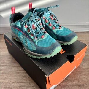 Merrell Athletic Shoes Blue and Red Trail Running